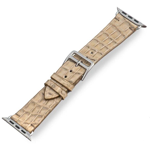 Slim Alligator Leather Watch Band – Classic Fit - Sandstone Color main image 5